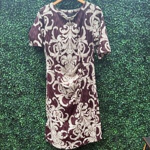 Connected Apparel Burgundy and Cream Midi Dress